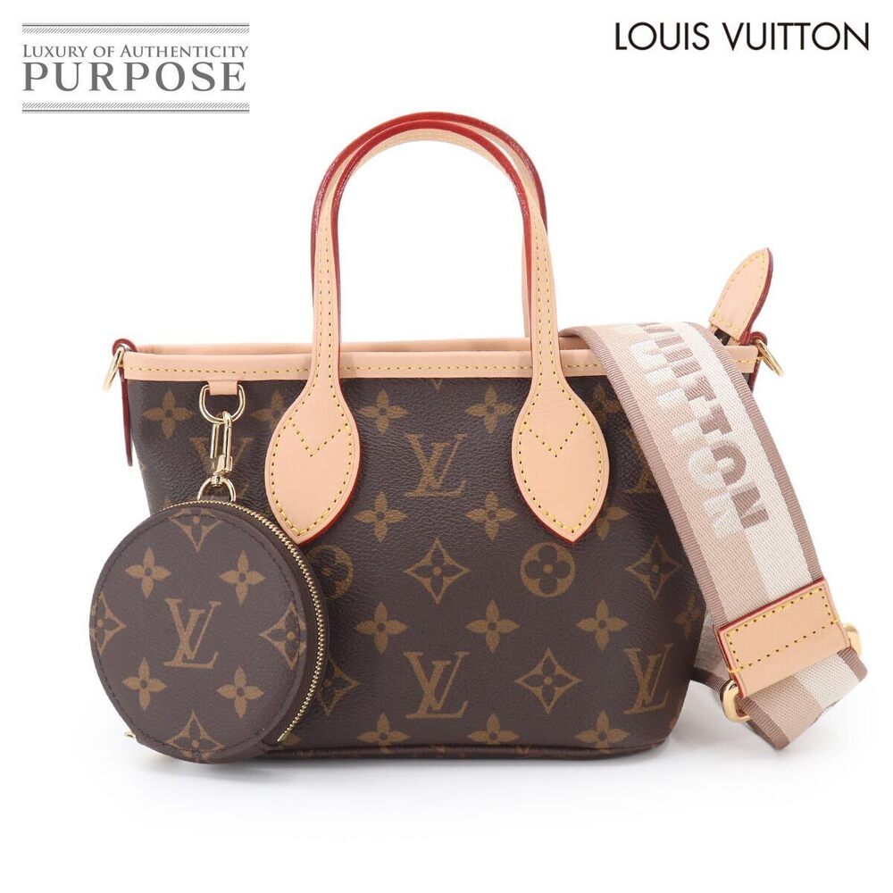 Louis Vuitton Neverfull Monogram Tote Bag Canvas Leather Beige Brown